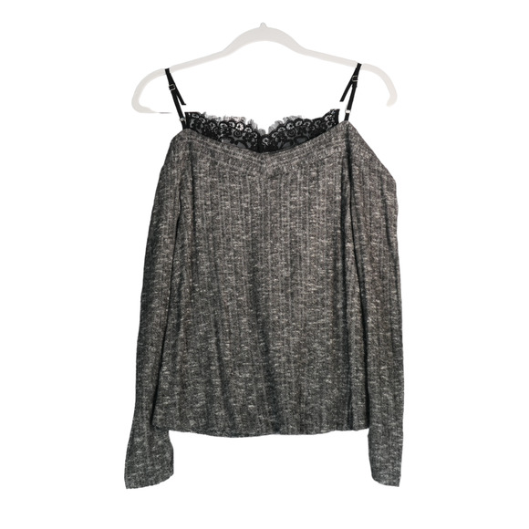 NEW Maurices Sweater Womens Small Gray Off Shoulder Soft Girl Boho Casual Cozy - Picture 7 of 9